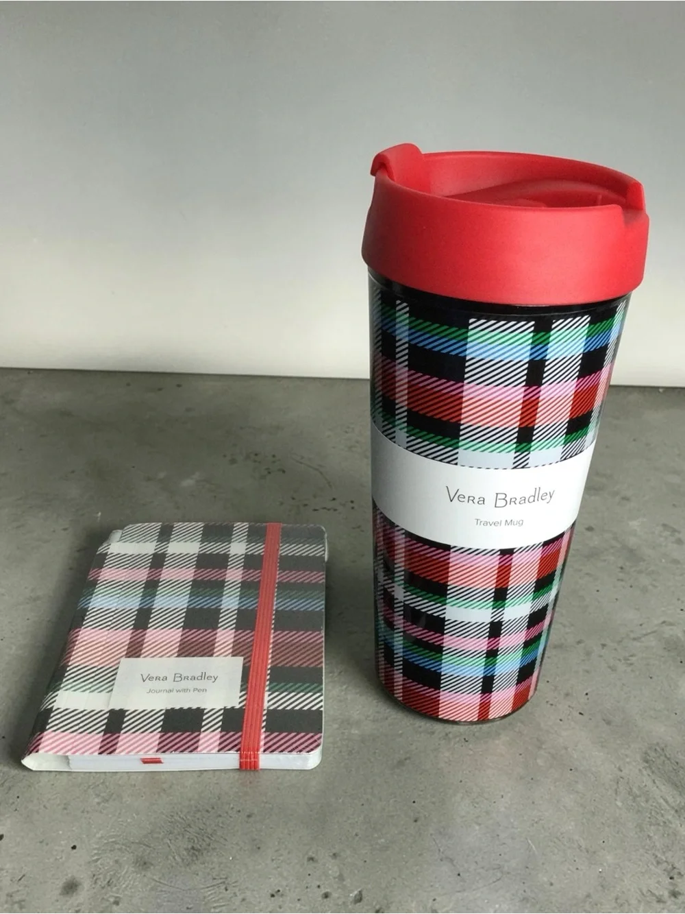 VERA BRADLEY Ribbons Plaid 3‑Pc Gift Set – Travel Mug, Journal & Pen – NWT